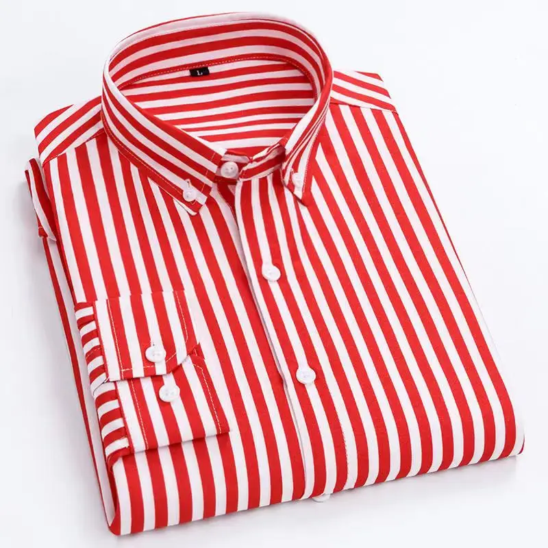 TK Camisa De Negocios Casual Para Hombre 2024 Algodón Transpirable Cómodo Manga Larga Cuadros Rayados Costuras De Color Estilo Inteligente