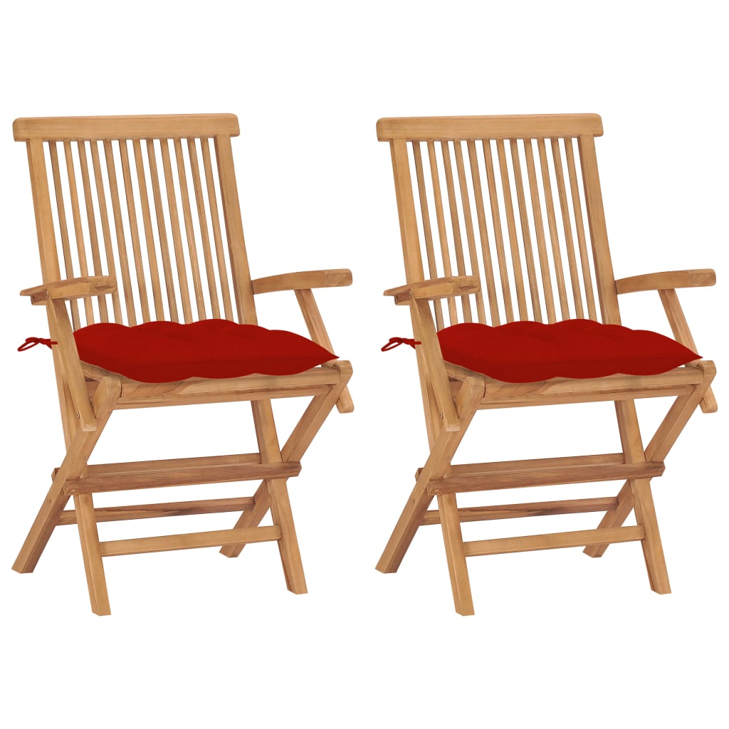 vidaXL Sillas de jardín 2 uds madera maciza de teca con cojines