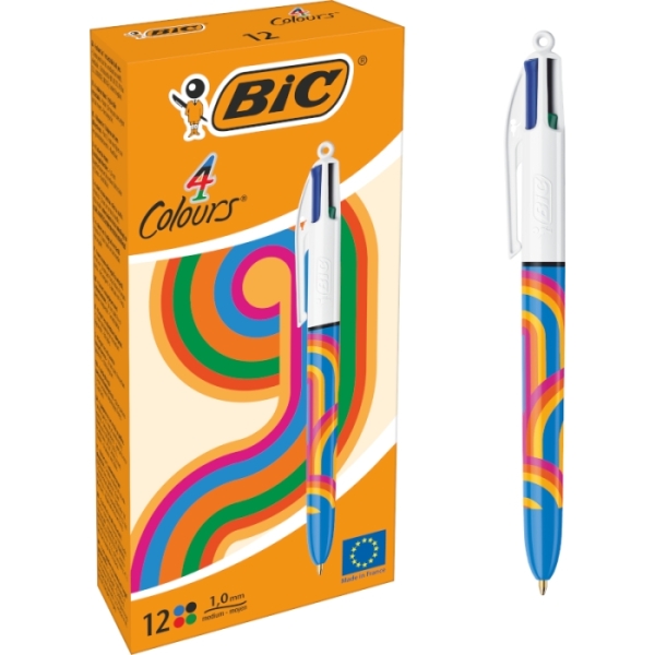 Bic 4 colours decors lines boligrafo de bola retractil - punta media de 1.0mm - tinta con base de aceite - 4 colores (12 uds)