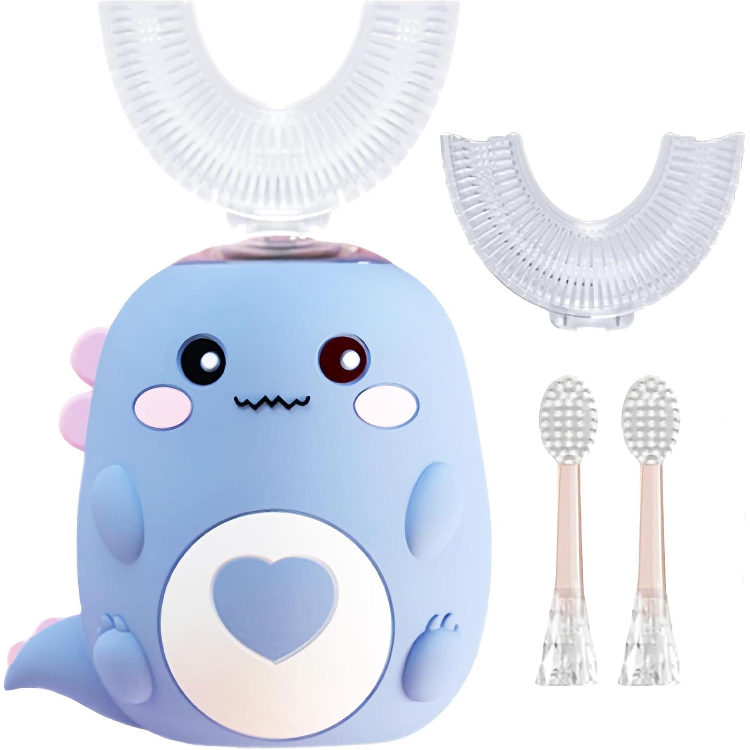 Cepillo de dientes eléctrico en forma de U para niños, viene con 4 cabezales de cepillo, cepillado automático sónico de 360°, 3 modos de limpieza, clasificación de resistencia al agua IPX7