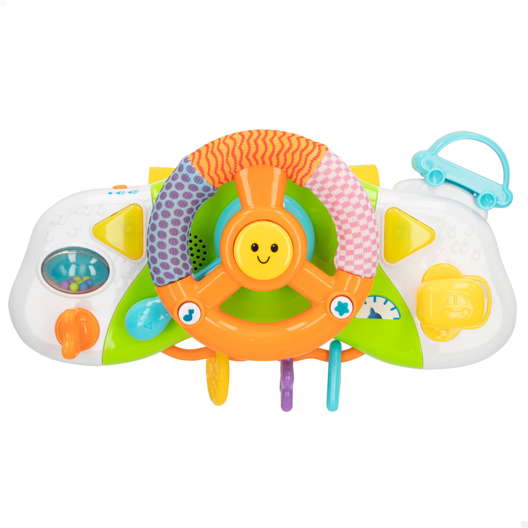 Winfun - Volante interactivo bebé, carro, musical, español,  interactivo, didáctico, de juguete, para silla de paseo, para carro, para niños, con espejo, cambio de marchas, estimulación sensorial, aprendizaje, + 3 meses