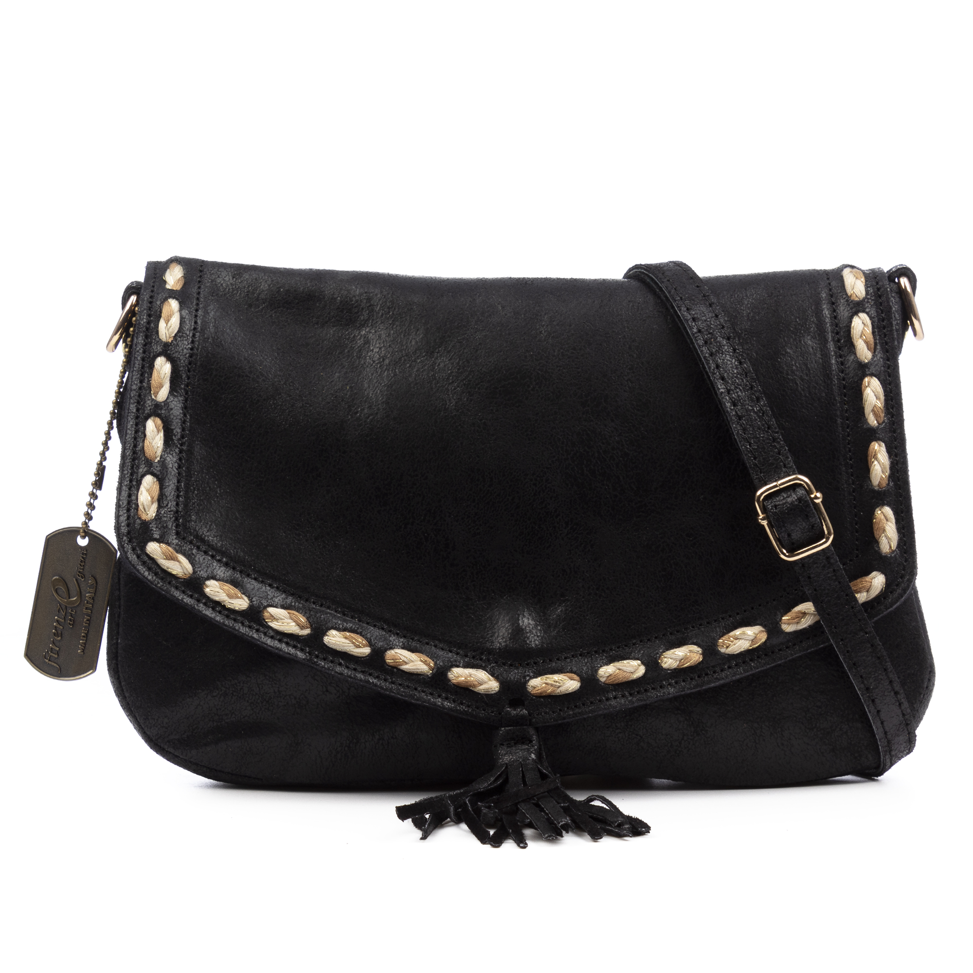 FIRENZE ARTEGIANI Belmonte Bolso bandolera Mujer. Piel auténtica Gamuza Lavado a la Piedra. 27x6x17cm.