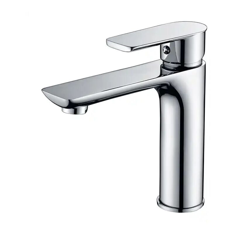 Grifo mezclador para lavabo, grifo de baño con mango cuadrado de latón, mezclador para lavabo frío y caliente con palanca única, plateado (sin manguera)