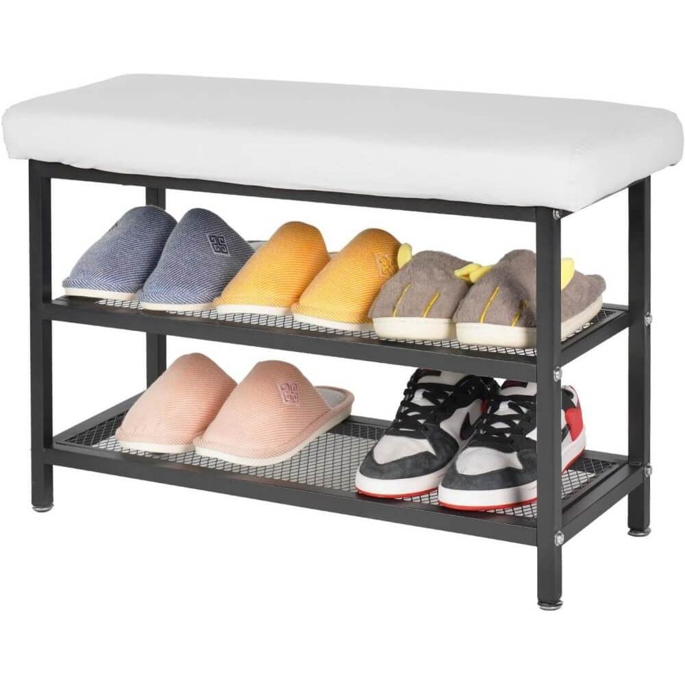 Banco Zapatero, Zapatero con Cojín De Asiento, para Sala De Estar, Entrada, Sala De Estar, Banco Zapatero Soporta hasta 100kg, Zapatero De 2 Niveles, Cueros Banco para 6 Pares De Zapatos