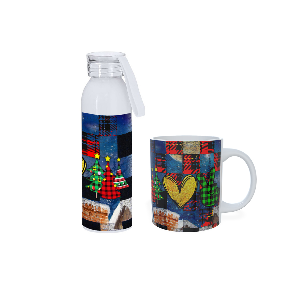 Pack Navidad Cuadros Escoceses | Taza Navideña Original Cerámica | Regalo Festivo Peace Love Christmas. Conecta+y+compra