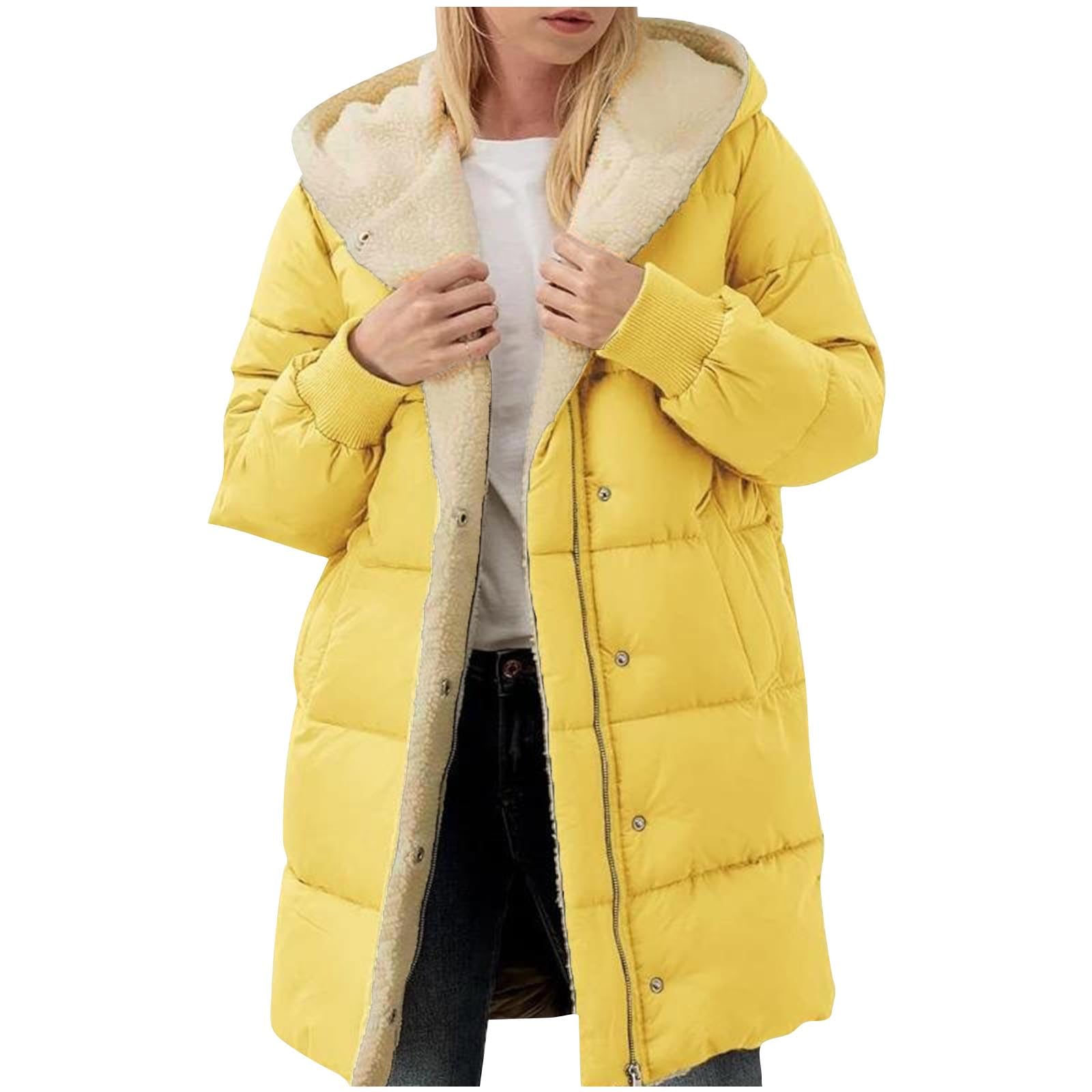 TK Abrigo largo acolchado con forro de piel de oveja, chaqueta de invierno para mujer con capucha y bolsillos, talla grande 2025