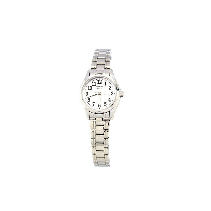 Reloj Casio LTP-1275D-7B analógico correa plateada metálica esfera blanca LTP1275D7B