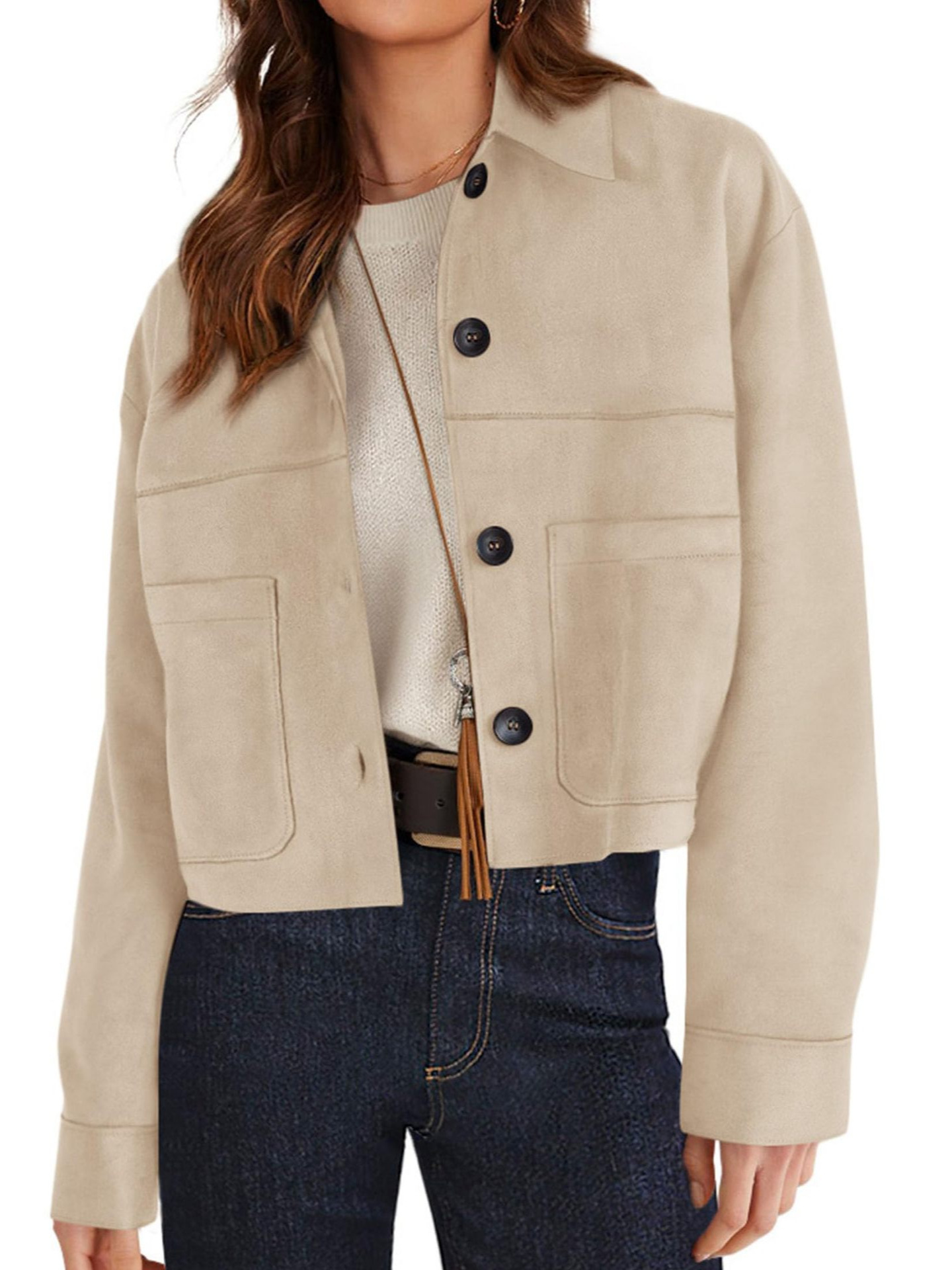 Chaqueta corta de gamuza sintética para mujer, casual, ligera, a la moda de otoño 2026, abrigos de invierno, ropa de moda