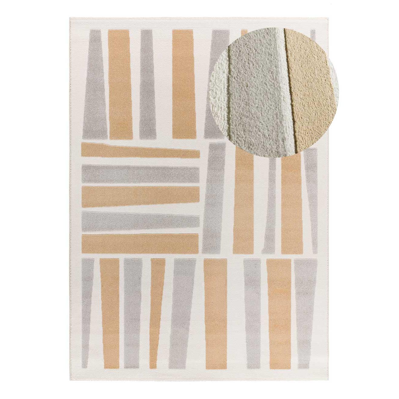 Alfombra interior geométrica con relieve en beige y gris - FLORA 12967 | 80x150, 133x190, 160x230 cm