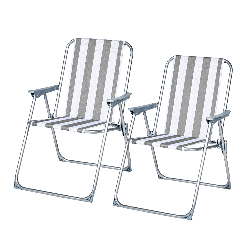 Life Basics Pack de 2 Sillas de Playa Plegable con Apoyabrazos, Silla Exterior Ligera y Portátil, Tejido Transpirable, Resistente y Fácil de Transportar, para Playa, Jardín, Terraza, Camping y Pesca, 55 x 56 x 80 cm