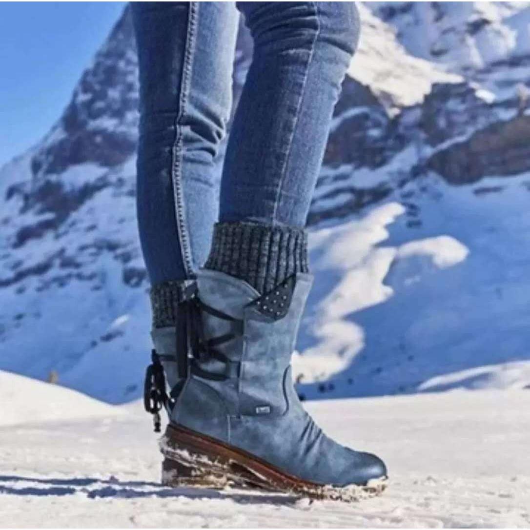 MOV Botas de cuero de mujer de Tubo Medio nuevo E invierno de Lana nuevas 43 Botas de Nieve Cálidos de gran tamaño