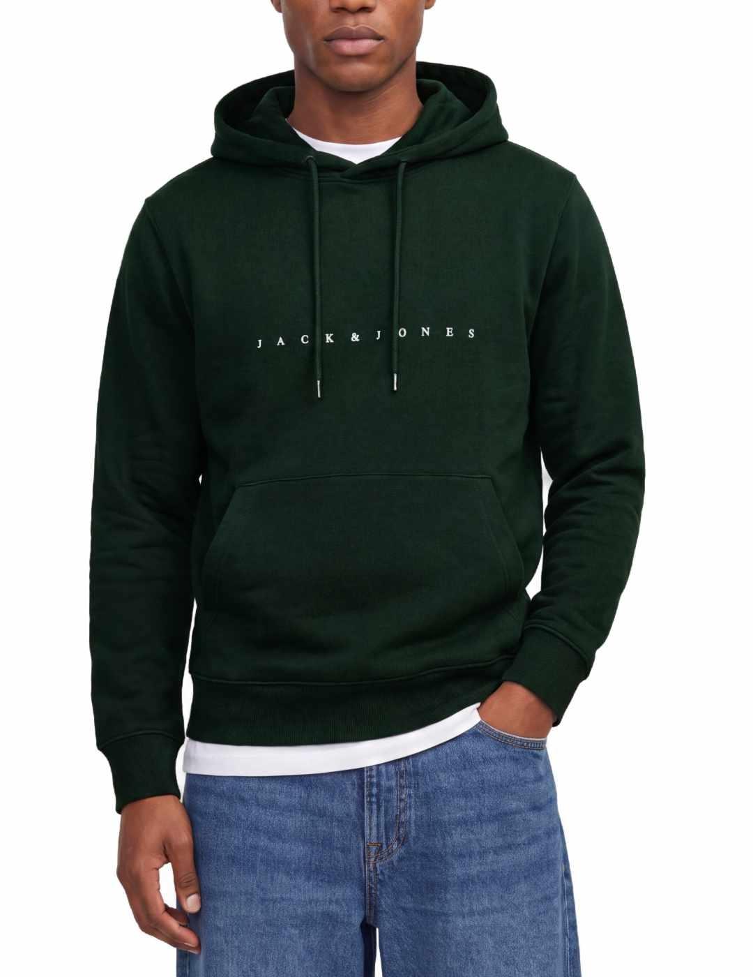 Sudadera Jack&Jones Star verde oscuro capucha para hombre