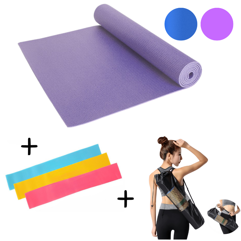 Set de 3 Esterillas de Yoga 15mm + Bandas de Resistencia + Bolsa de Transporte