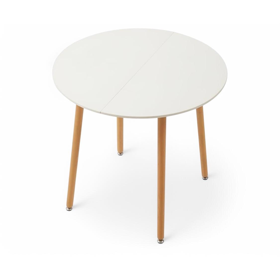 ORION91® - Unidad - Mesa doble superior redonda (Ø 80 x 74 cm) blanco 4 patas redondas madera de haya, estilo nórdico, bar, comedor, hostelería, restaurante, salón - spaziOrion91