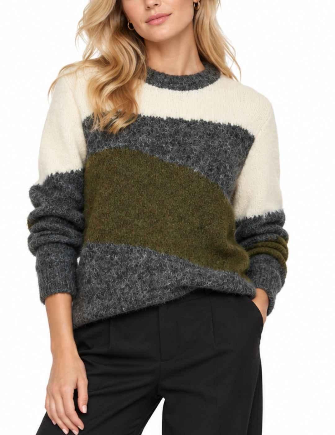 Jersey Vila Marley gris y blanco punto para mujer