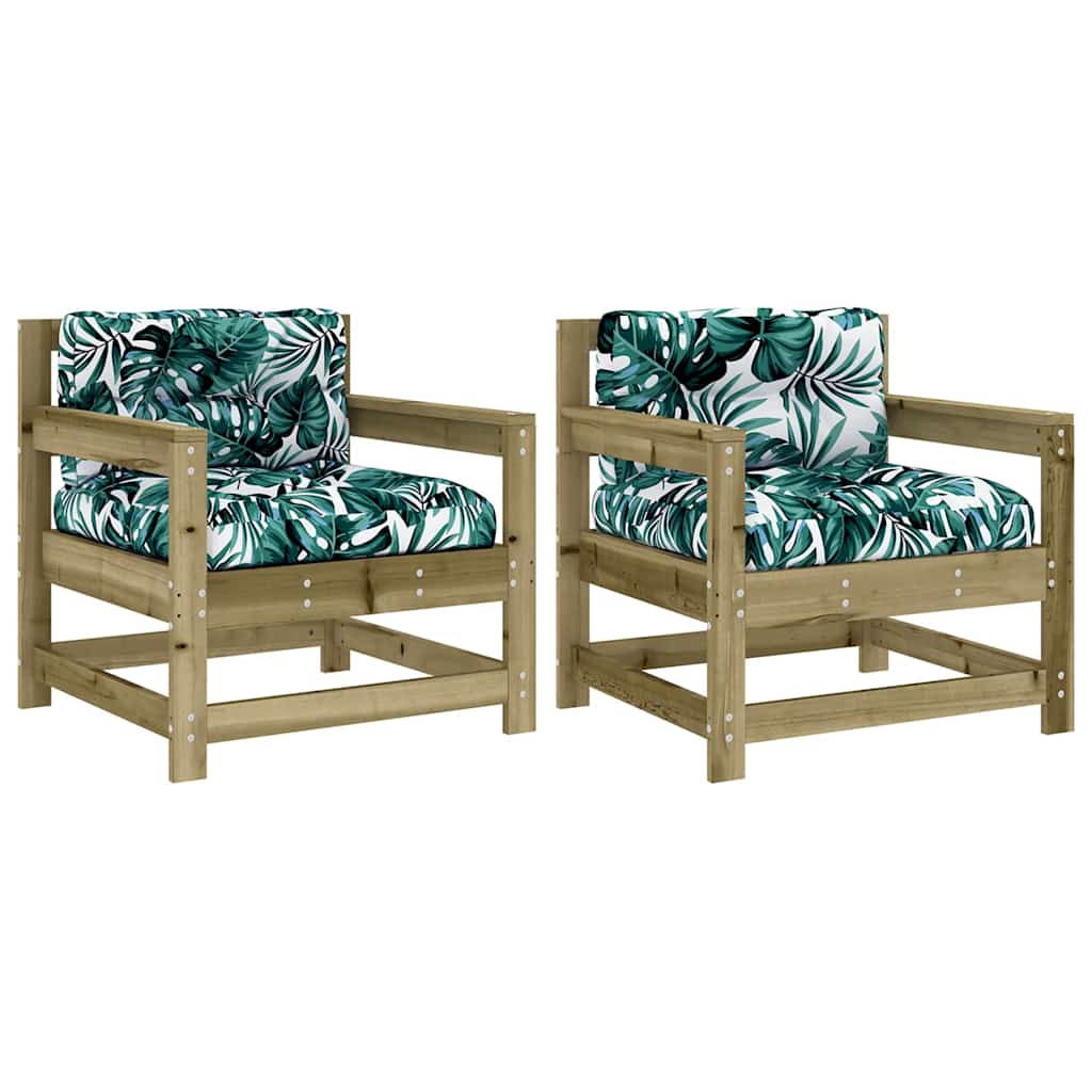 vidaXL Sillones de jardín con cojines 2 uds madera de pino impregnada