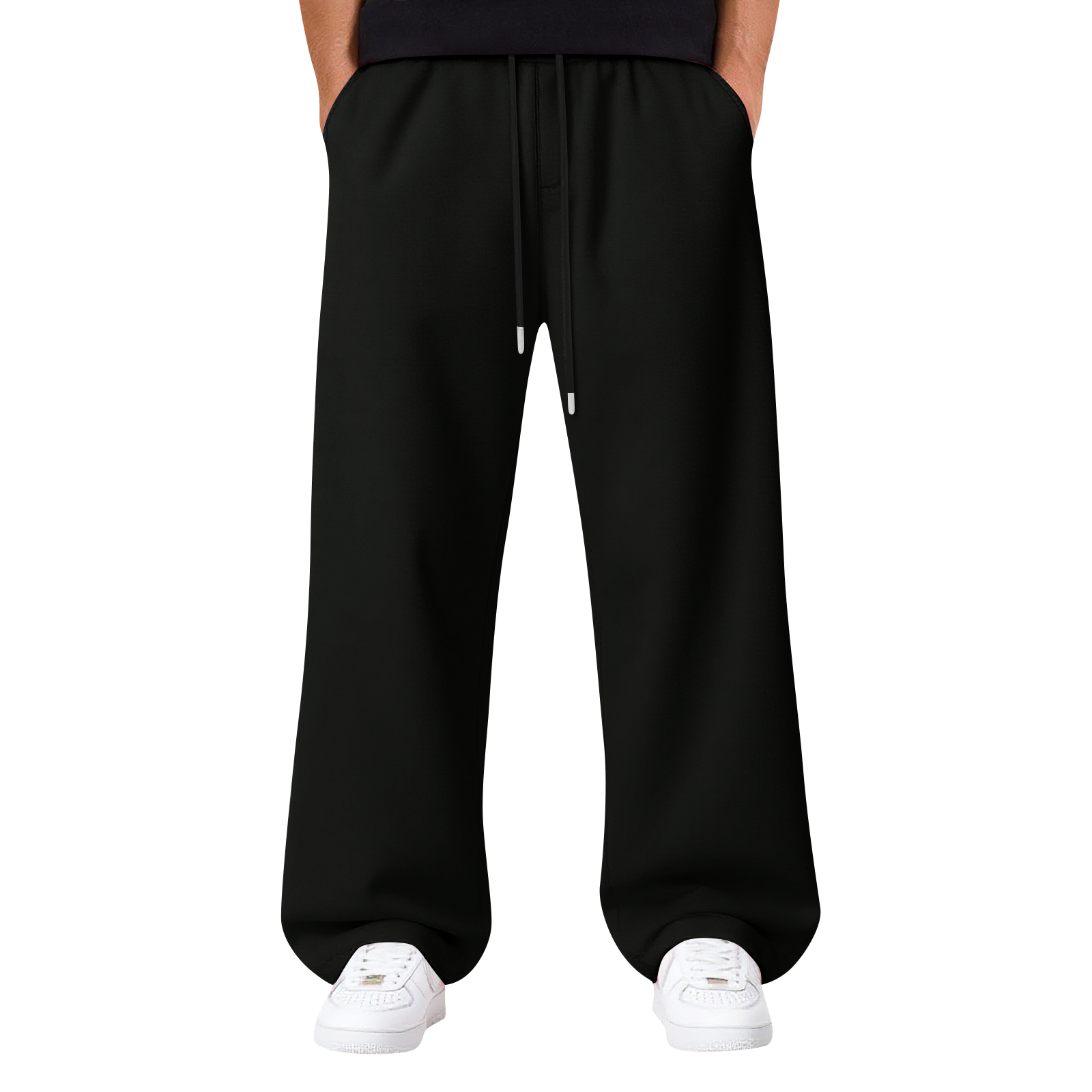 TK Pantalones Casuales Para Hombre Con Cintura Elástica Y Pierna Ancha De Color Sólido Pantalones De Sudor Transpirables Y Cómodos Para Todas Las Estaciones
