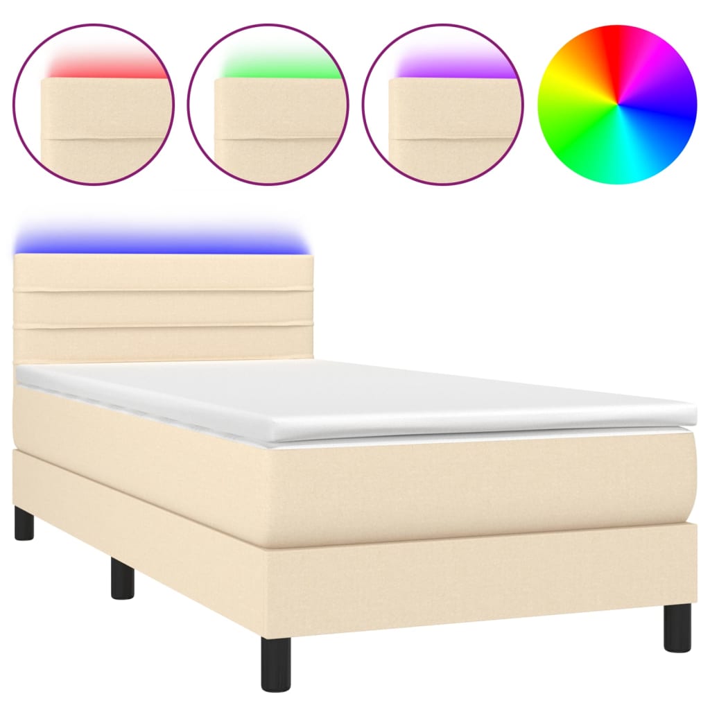 vidaXL Cama box spring colchón y luces LED tela crema 100x200 cm