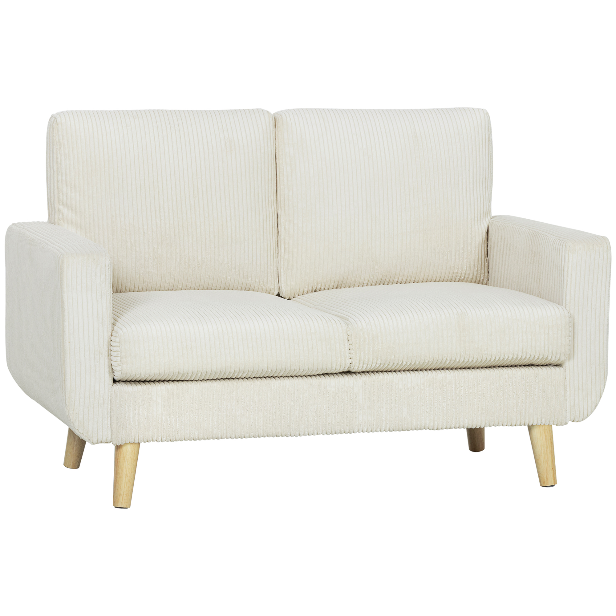 HOMCOM Sofá de 2 Plazas, Tapizado en Pana, Sofá Moderno con Acolchado y Respaldo Grueso, Cojines de Resortes, Patas de Madera, para Dormitorio, Oficina, Sala de Estar, 134x74x84 cm, Blanco Crema