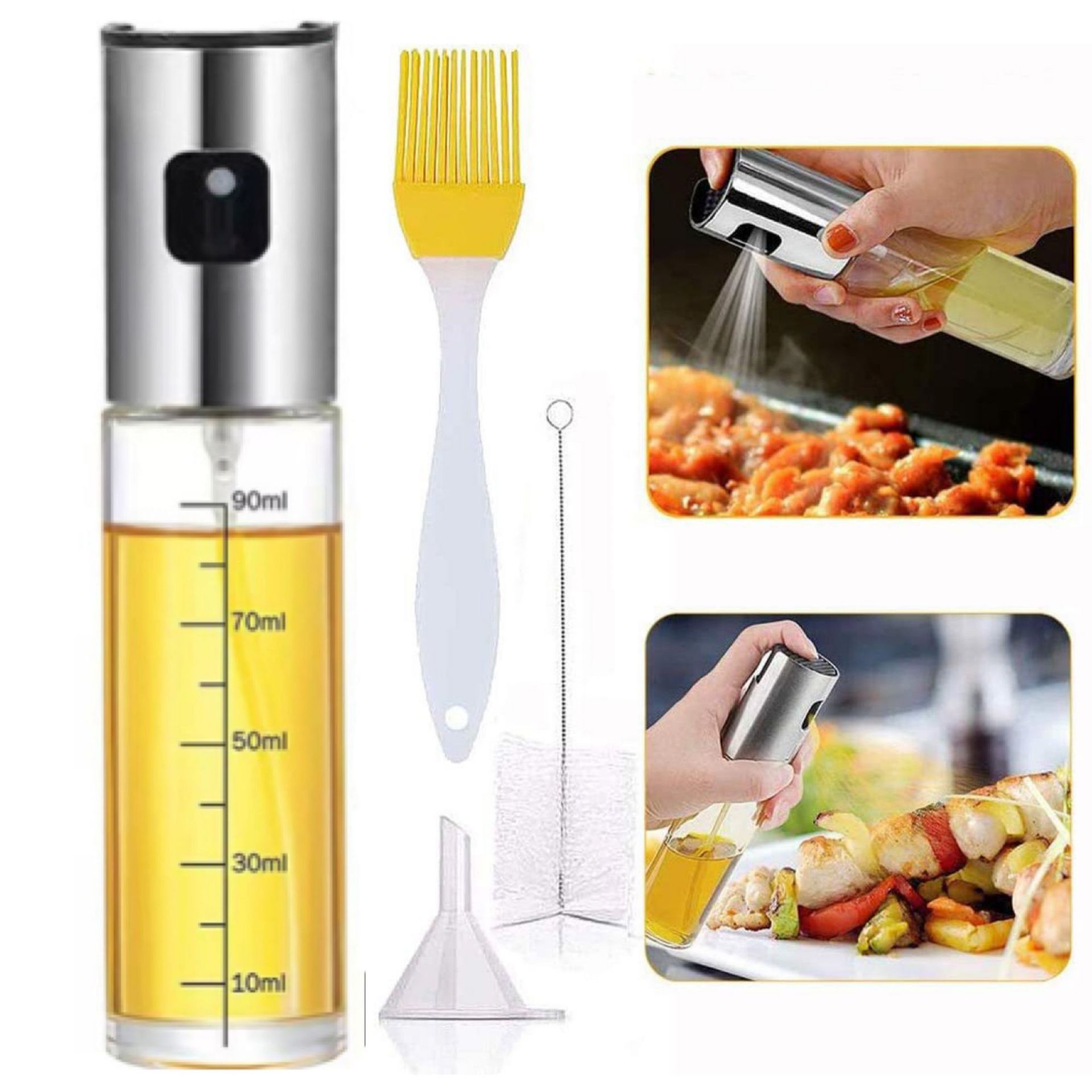 Pulverizador Aceite Spray, para Cocina, de Maple Inoxidable y Cristal,100 ml, Antigoteo, Accesorios Freidora de Aire, Dispensador, Bote, Dosificador