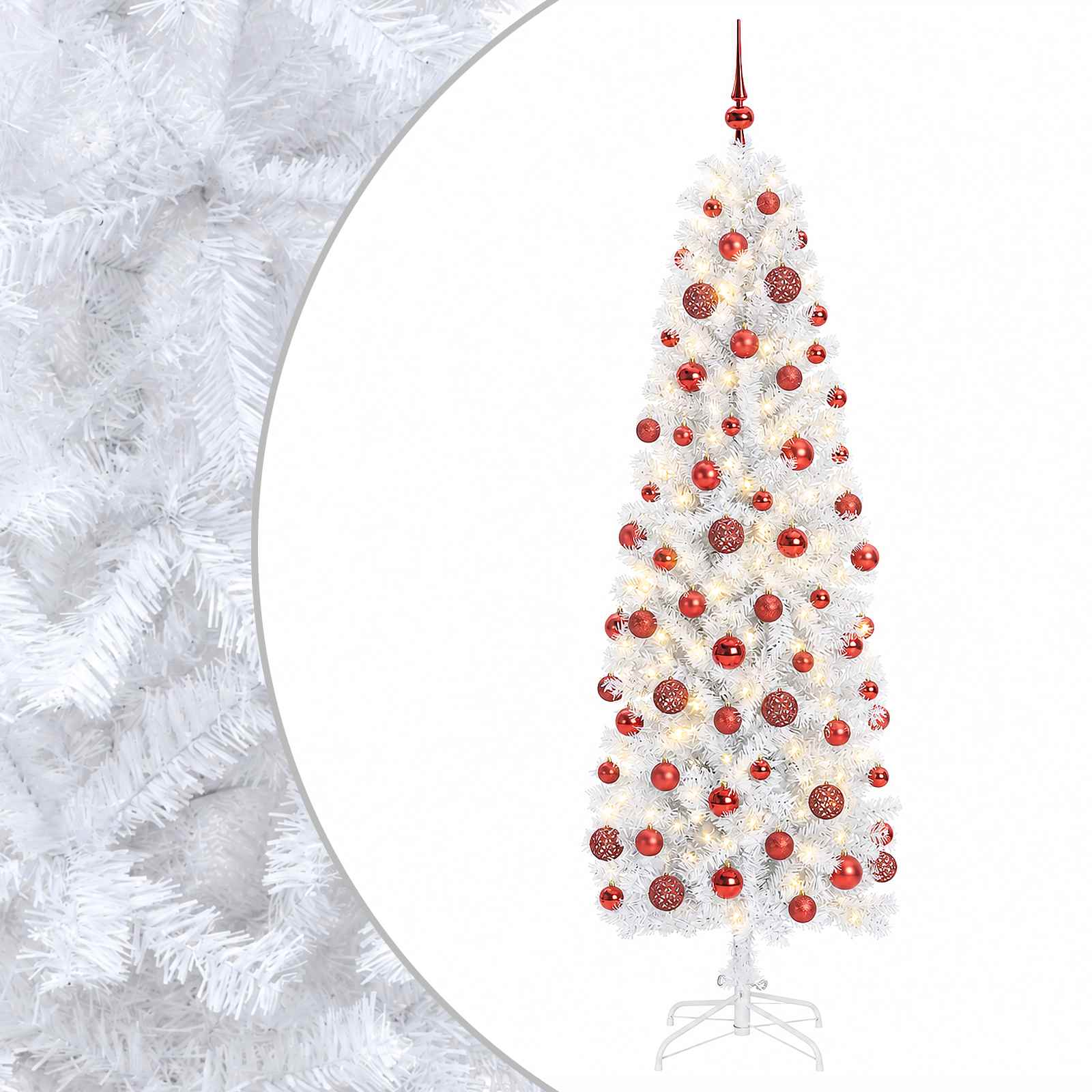 vidaXL Árbol de Navidad artificial estrecho con bolas 240 cm 300 LED