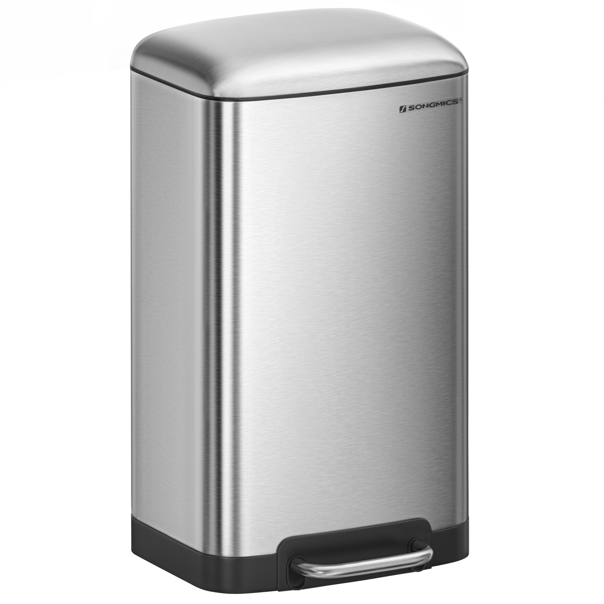 SONGMICS Cubo de Basura para la Cocina, 30 L, Cubo de Pedal de Acero con Tapa y Cubo Interior, Cierre Suave, Blanco/Blanco Nube/Gris Verdoso/Negro/Plata
