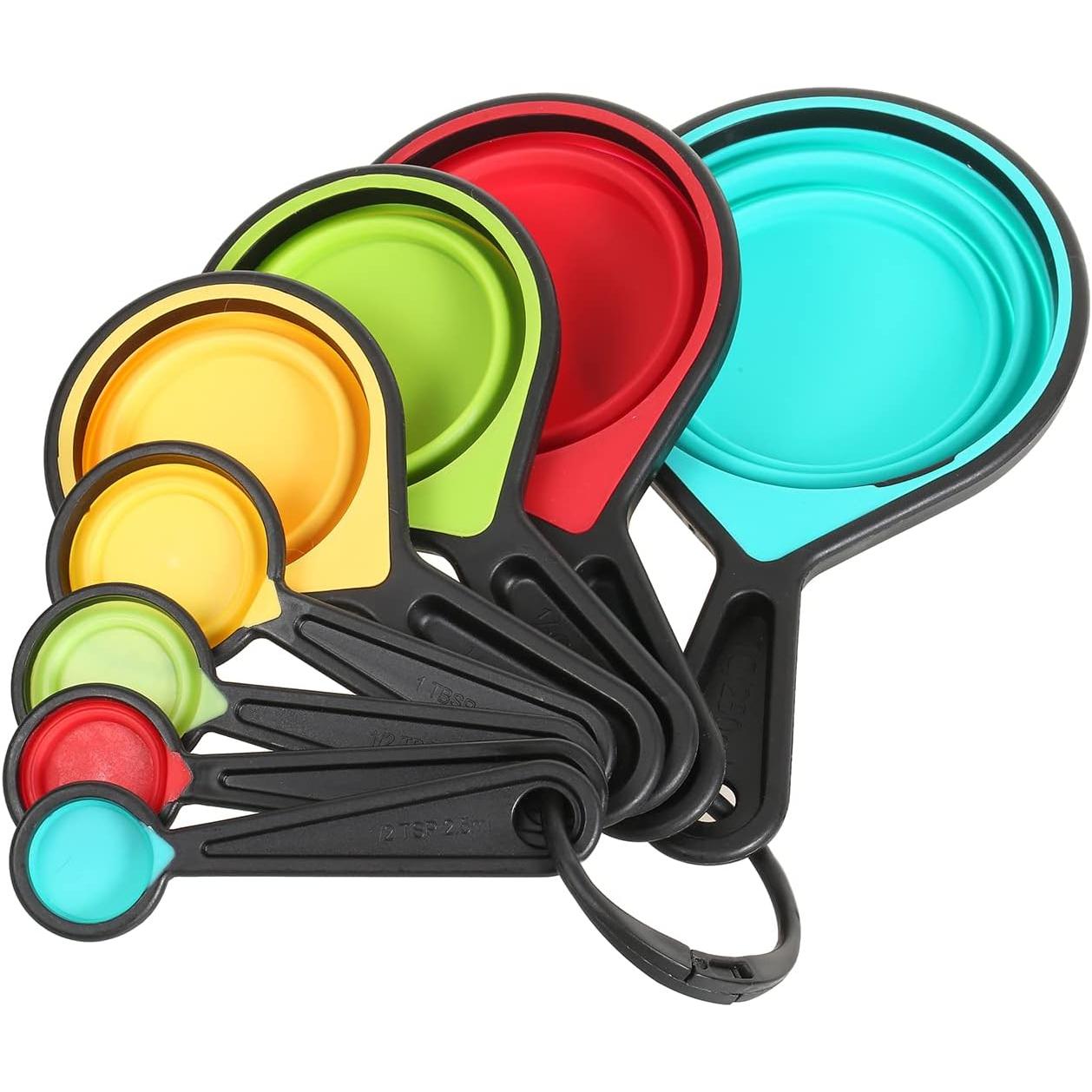 CA Juego de Tazas y Hojas medoras de silicona, 8 piezas, Taza medidora ajustable, accesorios de Cocina