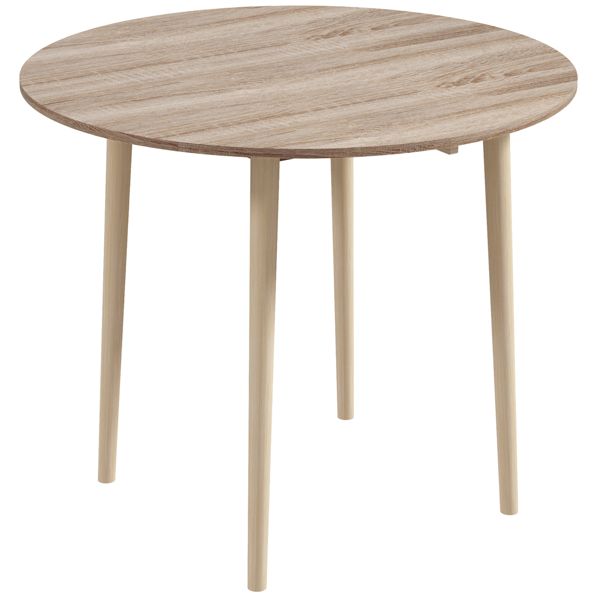 HOMCOM Mesa de cocina plegable con 2 hojas - mesa redonda extensible - ahorra espacio con patas de madera Ø89 x 73,5H cm