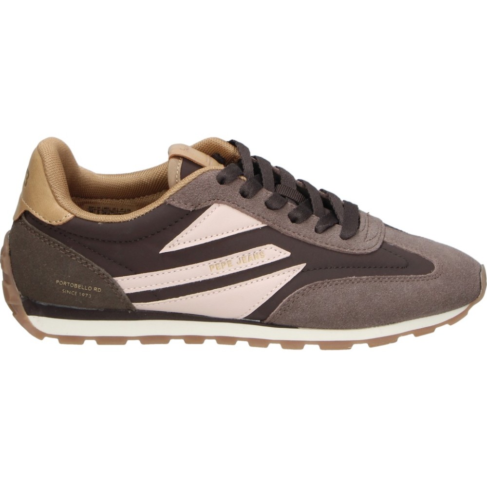PEPE JEANS | Zapatillas Pepe Jeans Jane para Mujer – Deportiva Running Retro Marrón y Rosa – Sneakers con Cordones – Estilosas – Plantilla Extraíble – Modelo PLS400045-888