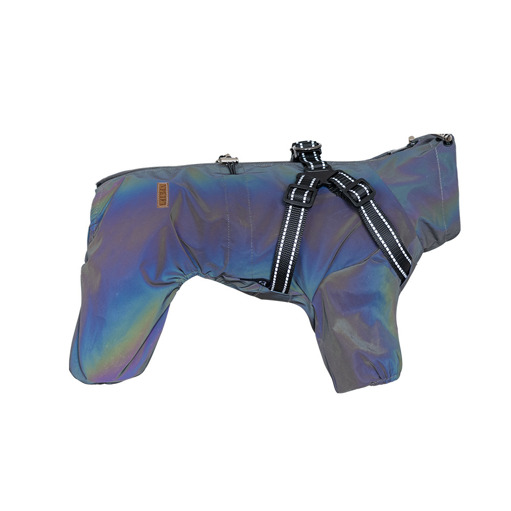 Impermeable ligero de verano para perros, de cuatro patas, con arnés ajustable, apto para exteriores y lluvia.
