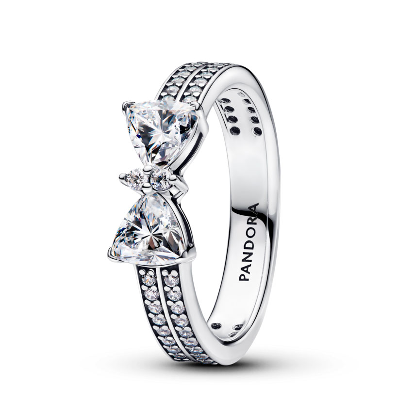 Pandora Anillo Doble Banda Lazo Brillante​ 193552C01 , para Mujer