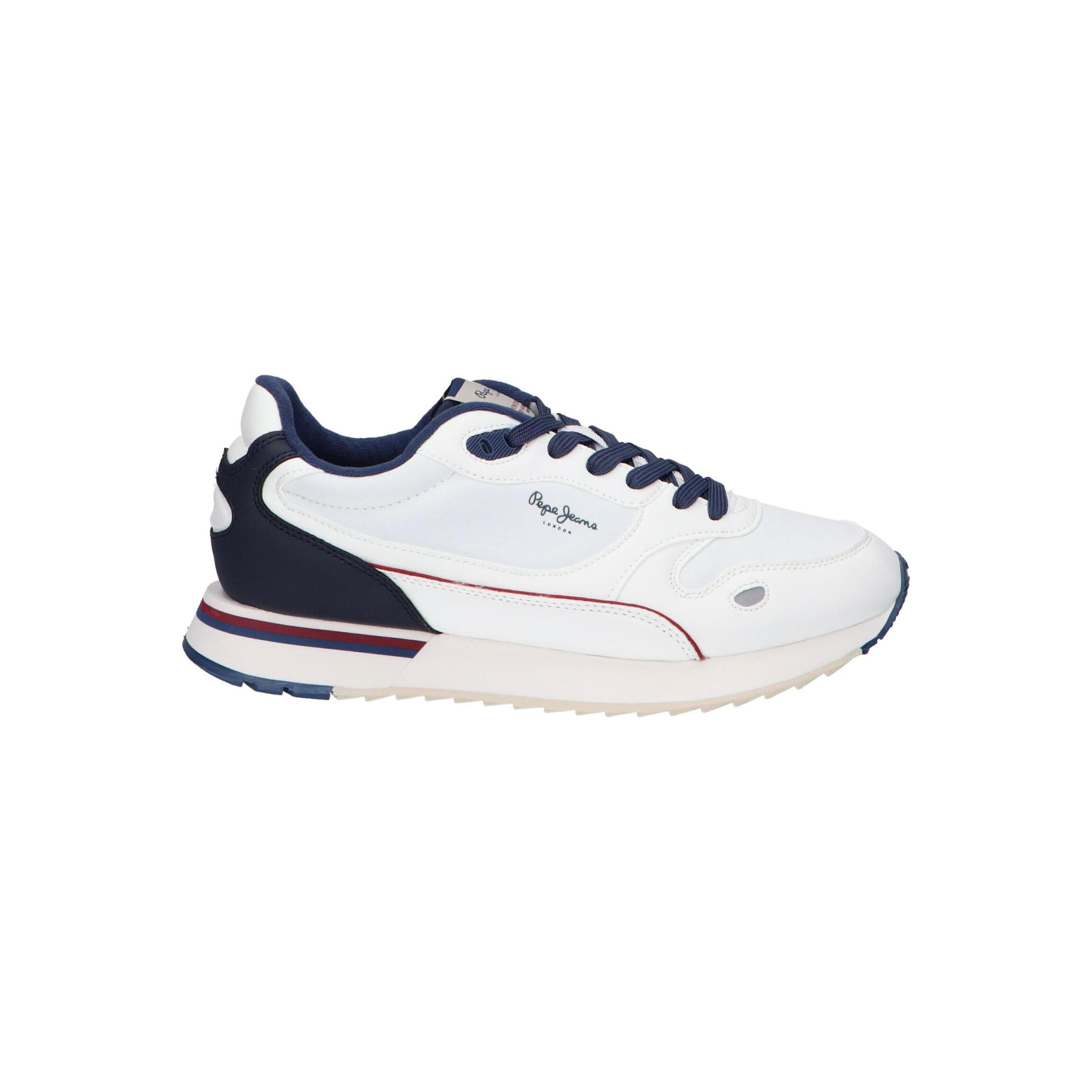 White Pepe Jeans Casual Sneakers for Men, synthetic leather with textile lining, rubber sole, lace-up closure, comfortable and fashionable footwear for autumn, perfect men's sneakers for various occasions.