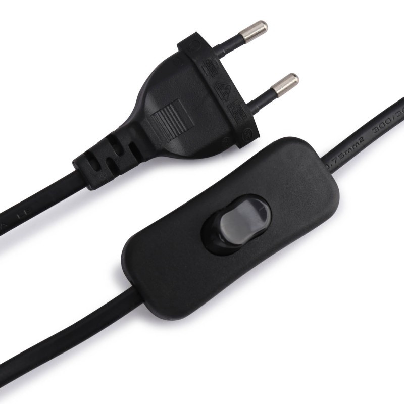 Cable de Alimentación con Interruptor, Enchufe Europeo 130cm, 220V, Apto para Enchufes, Fuentes y Portalámparas.