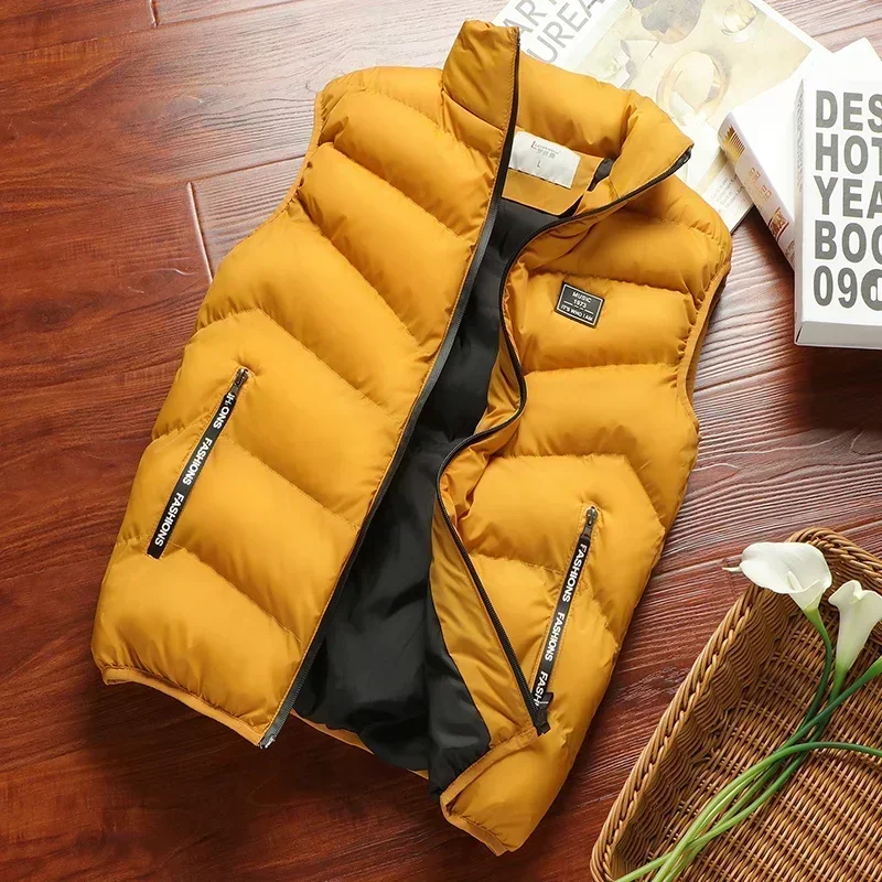 TK Chaqueta De Invierno Para Hombre Sin Mangas Aislante De Poliéster Color Sólido Chaqueta Cálida Y Viento Resistente Vestido Casual