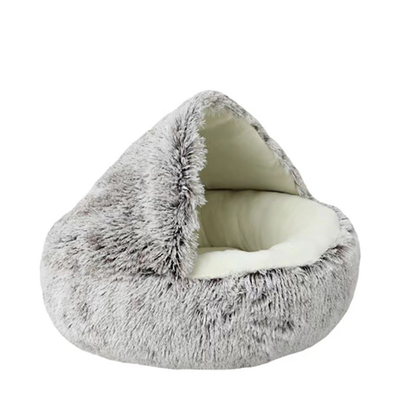 Cama De Gato Redonda De Peluche Suave Con Capucha Para Mascotas Pequeñas Cama De Encaje Para Perros Y Gatos Interiores Antiestrés