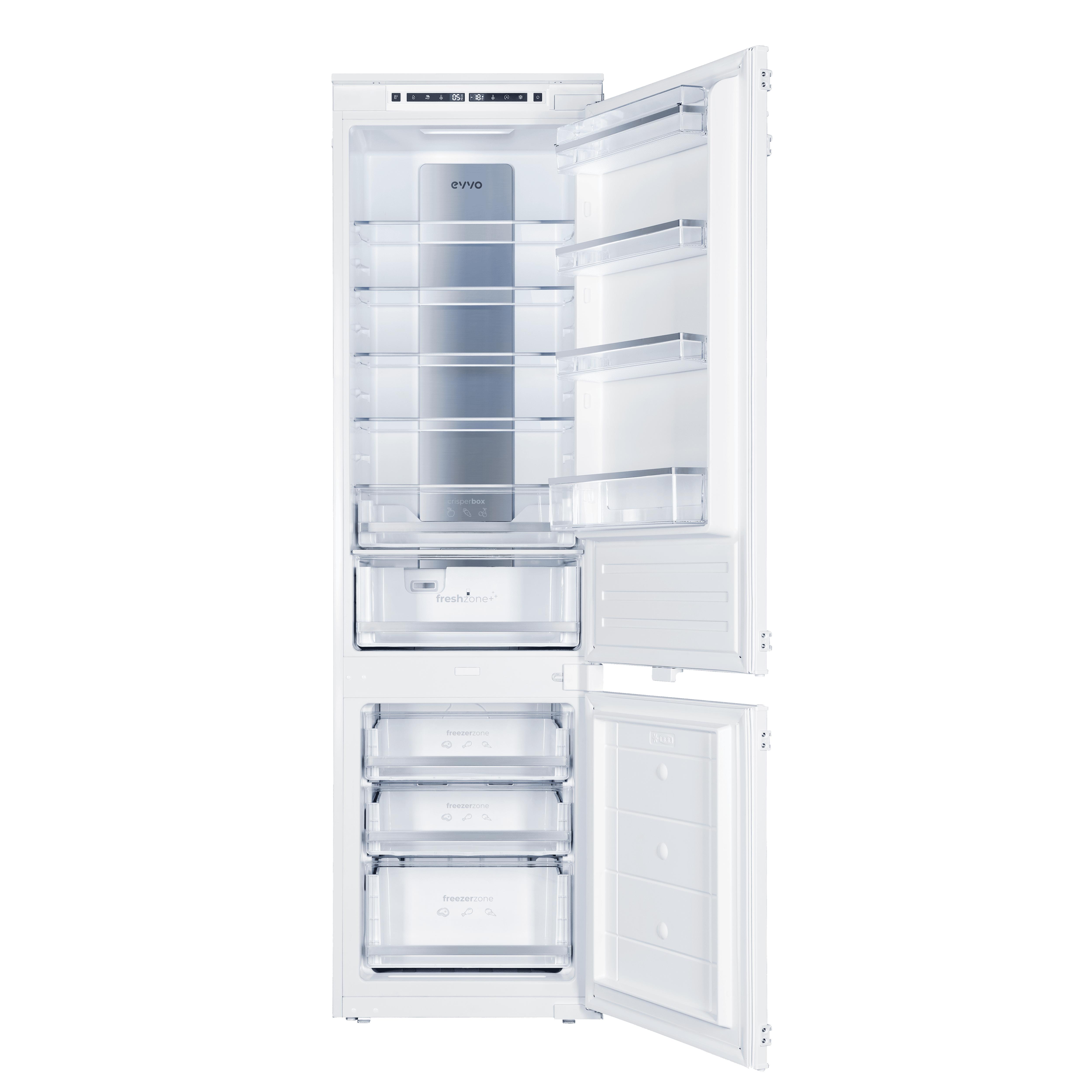 EVVO Frigorífico combi integrable Fi65, 180L frigorífico + 64L congelador, cajón Chiller Zone, No Frost, modo ECO