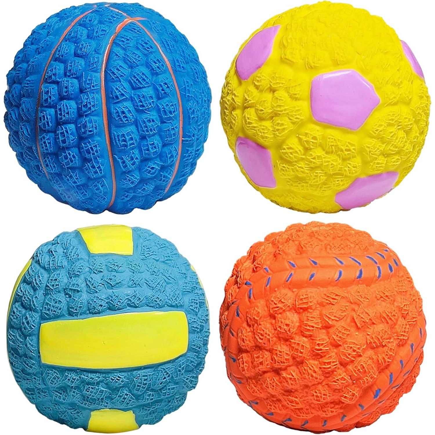 Bola de Perro,4 PC Squeaky Dog Ball Duradera e Interactiva Bolas para Perros Mastic Juguetes de Goma Natural Toy de Masticación Duradera para Perros, Limpieza de Dientes