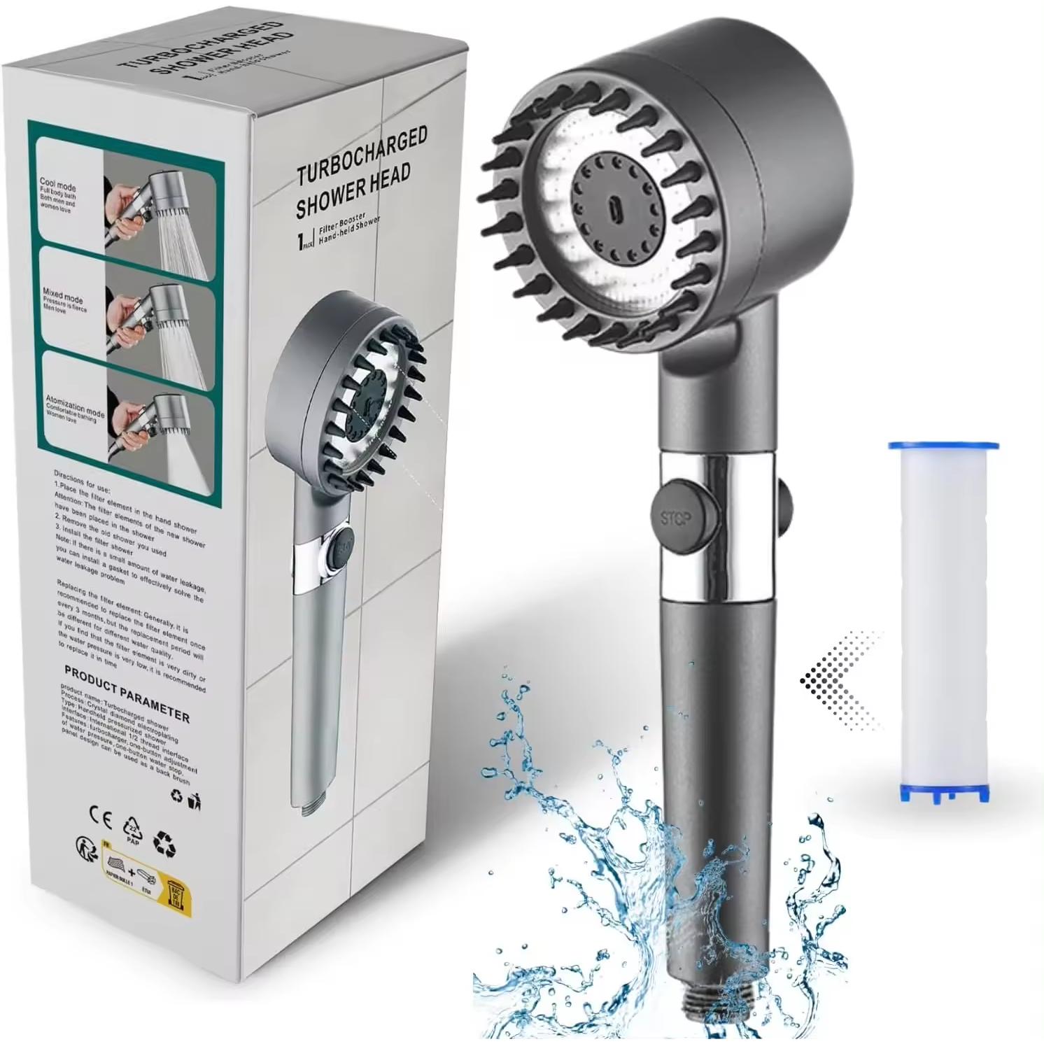 TK Alcachofa de Ducha Función Masaje Spa, Cabezal de Ducha con Filtro Anti-Cisión, 3 Modos de SPA, Sistema de Filtración Powerful