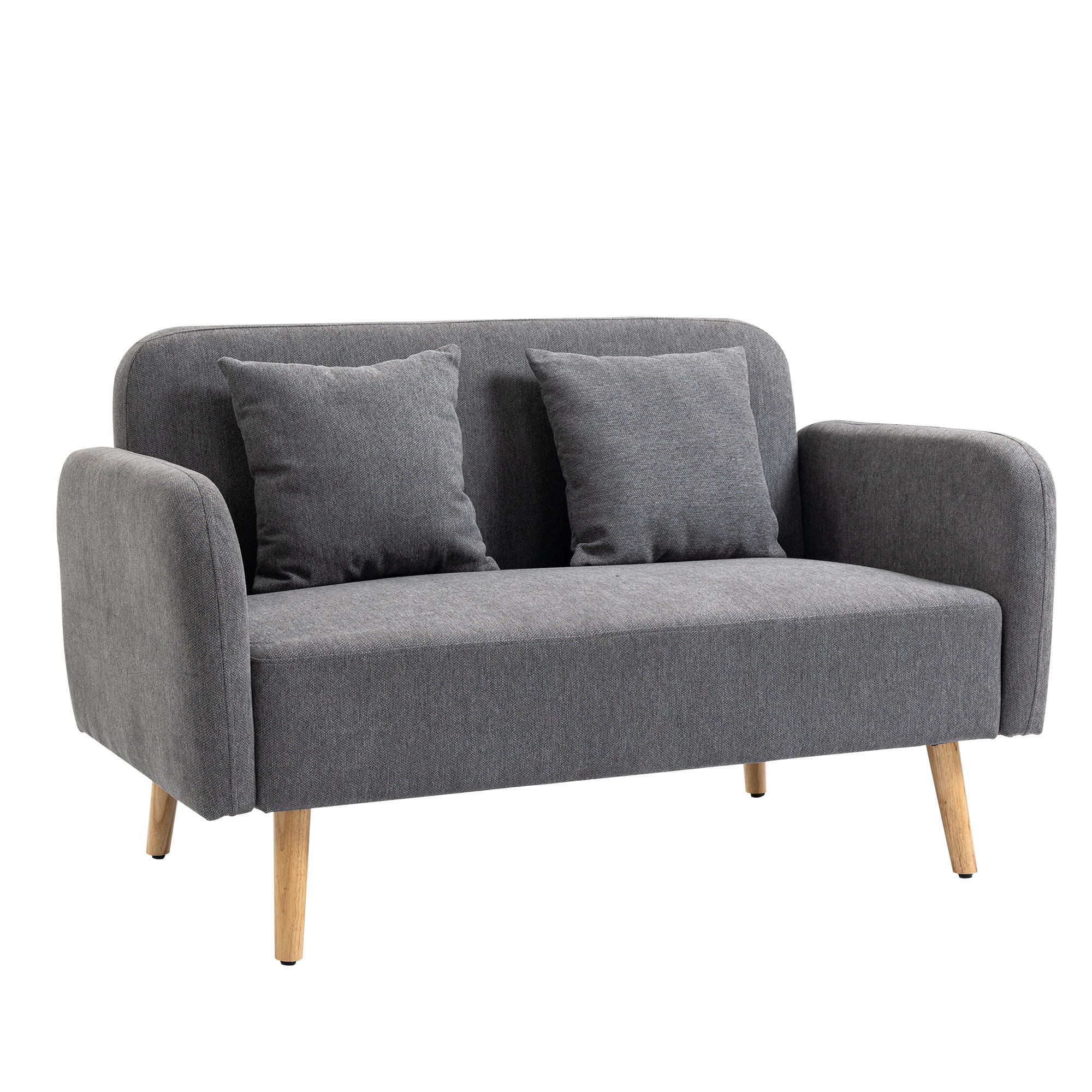 HOMCOM Sofá de 2 Plazas, Sofá con 2 Cojines, Sofá Doble Acolchado, Sofá tapizado con Aspecto de Terciopelo, Apoyabrazos, Loveseat para Salón, Dormitorio, 130 x 70 x 80 cm, Gris