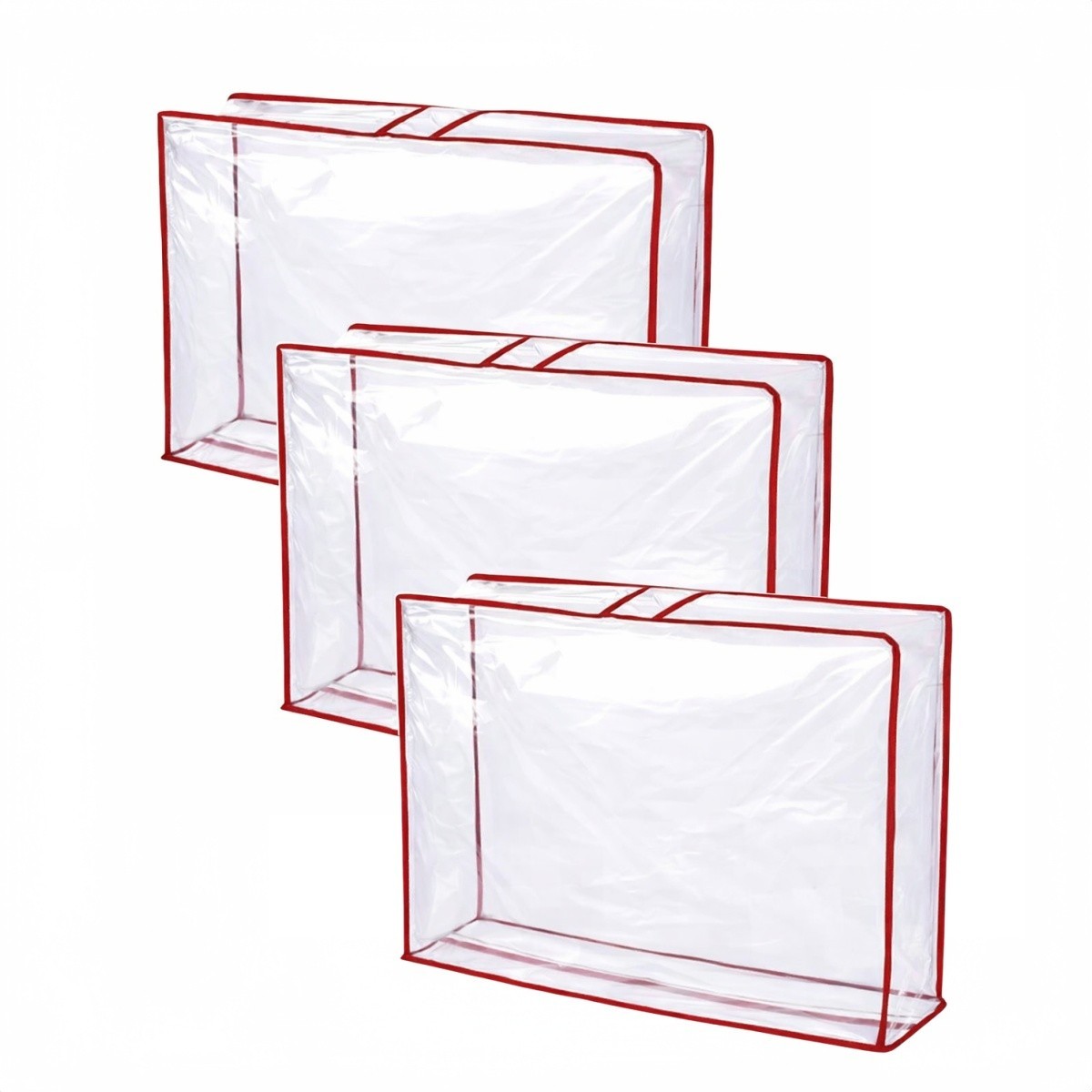 ZYLX SHOPPING - Pack 3 Bolsas Guardamantas Transparentes con Cremallera – 70x55x28cm / 53x45x15cm – Bolsa Almacenaje Ropa, Edredón y Manta
