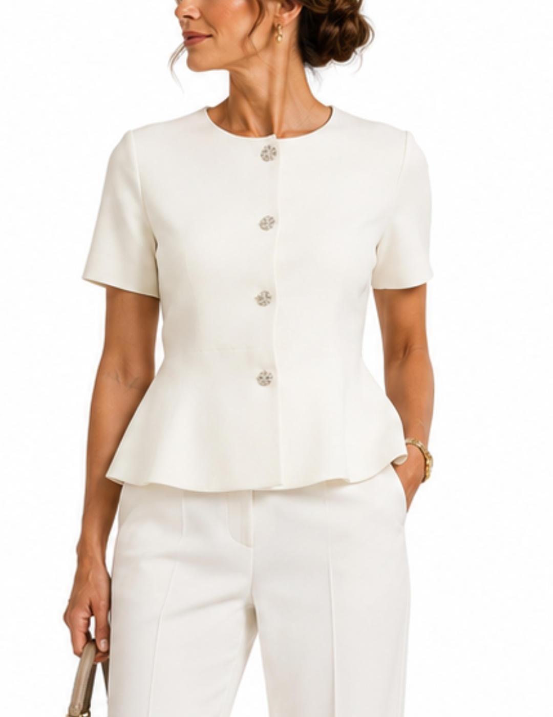 Cárdigan Vila Sway blanco peplum manga corta de mujer