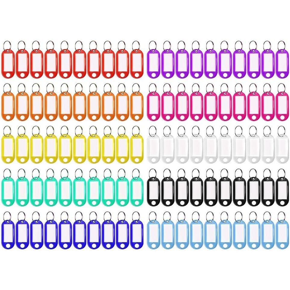 100 Llaveros de Plástico para Escribir con Llaveros, Etiquetas Identificador Llaves para LLlaves Maletas Mascotas Marcadores (10 Colores)