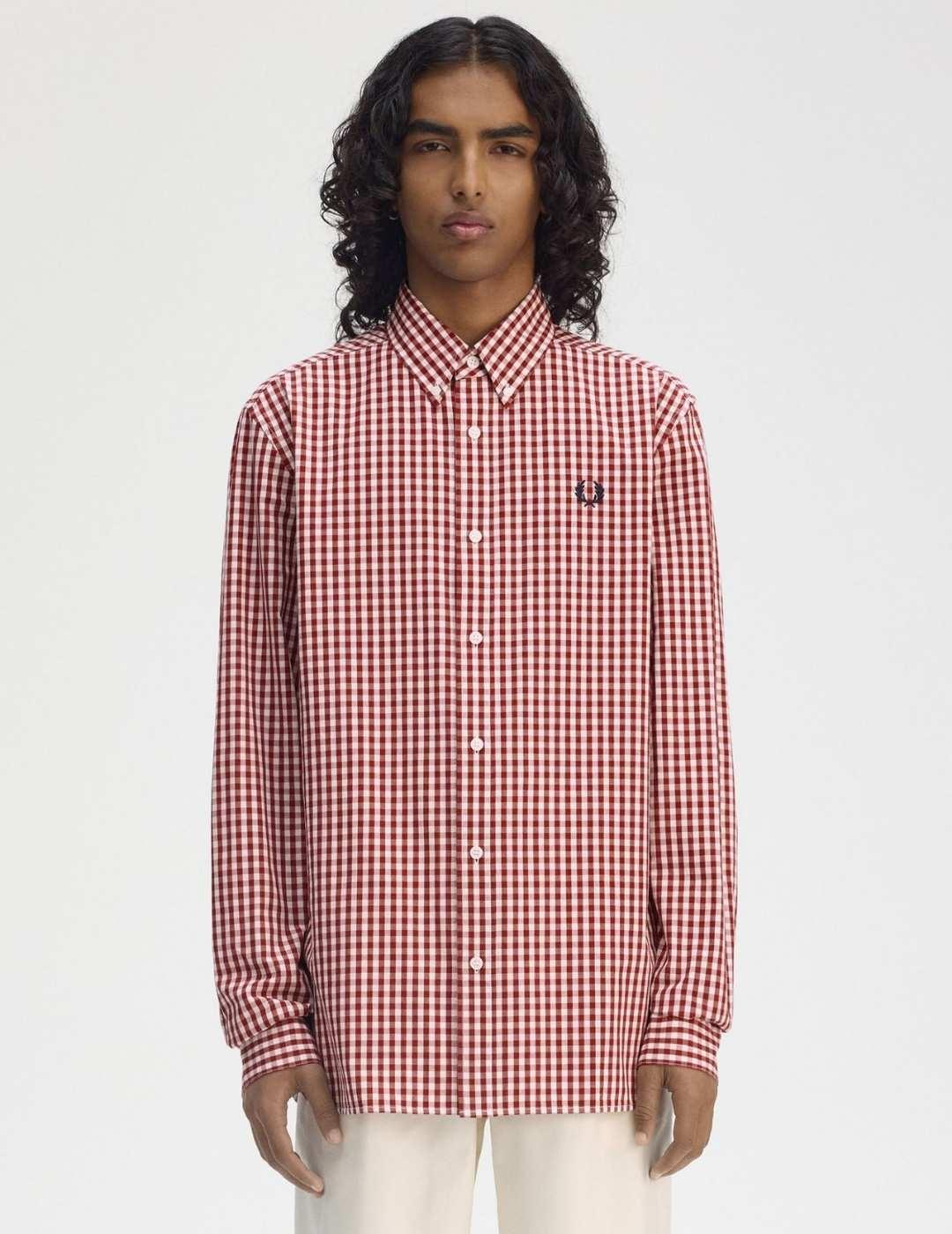 Camisa Fred Perry Gingham Roja y Blanca hombre