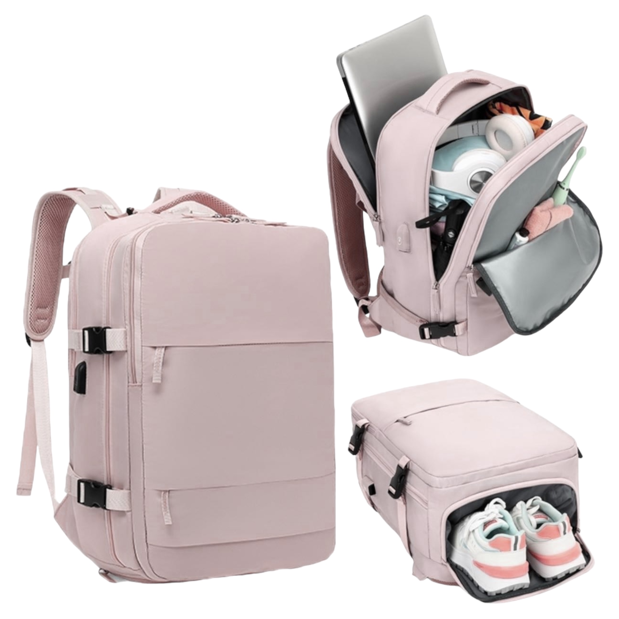 Mochila de Viaje para Cabina de Avión 45x36x20 para Vueling, EasyJet, Ryanair Equipaje de Mano Impermeable y Espaciosa con Compartimento para Zapatos y Puerto USB Mochila Antirrobo Multifuncional para Viajes y Escapada (2210-002 1288 2350 H24)