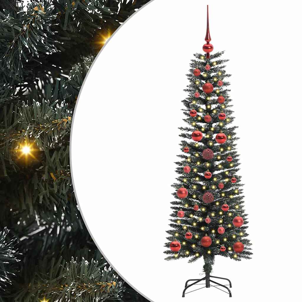 vidaXL Árbol de Navidad artificial Verde 120 cm PVC, Plástico y Acero con LED y bolas