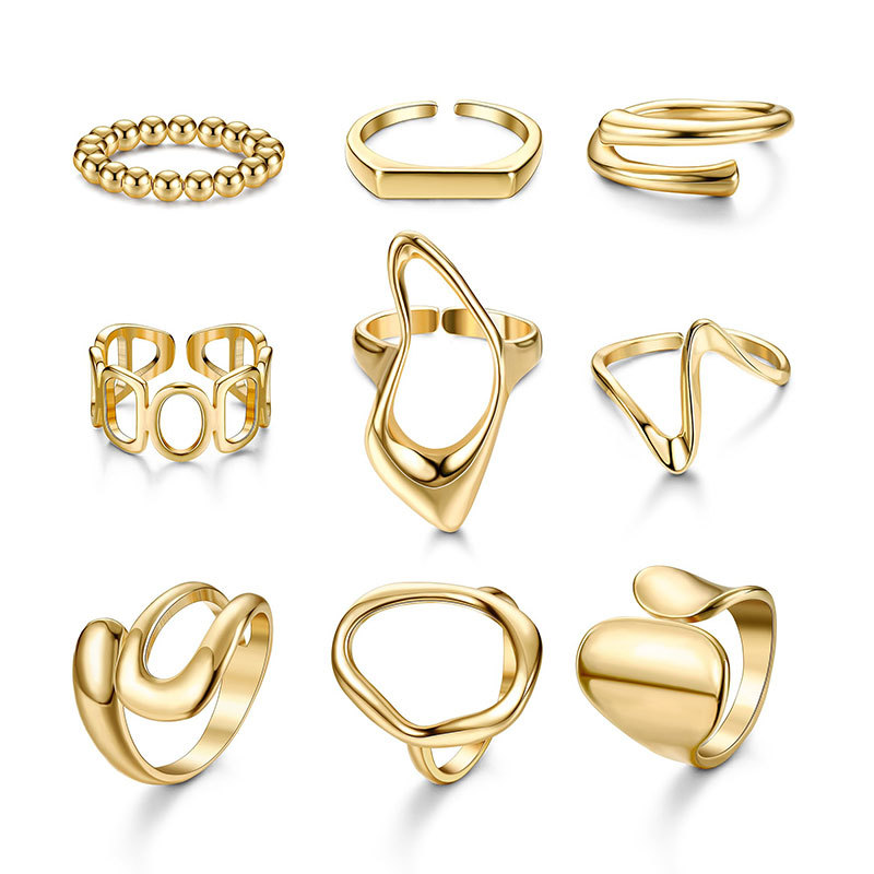 9 anillos Sencillos para Mujer, anillos ajustables, geométricos irregulares, anillos apilables para Mujer