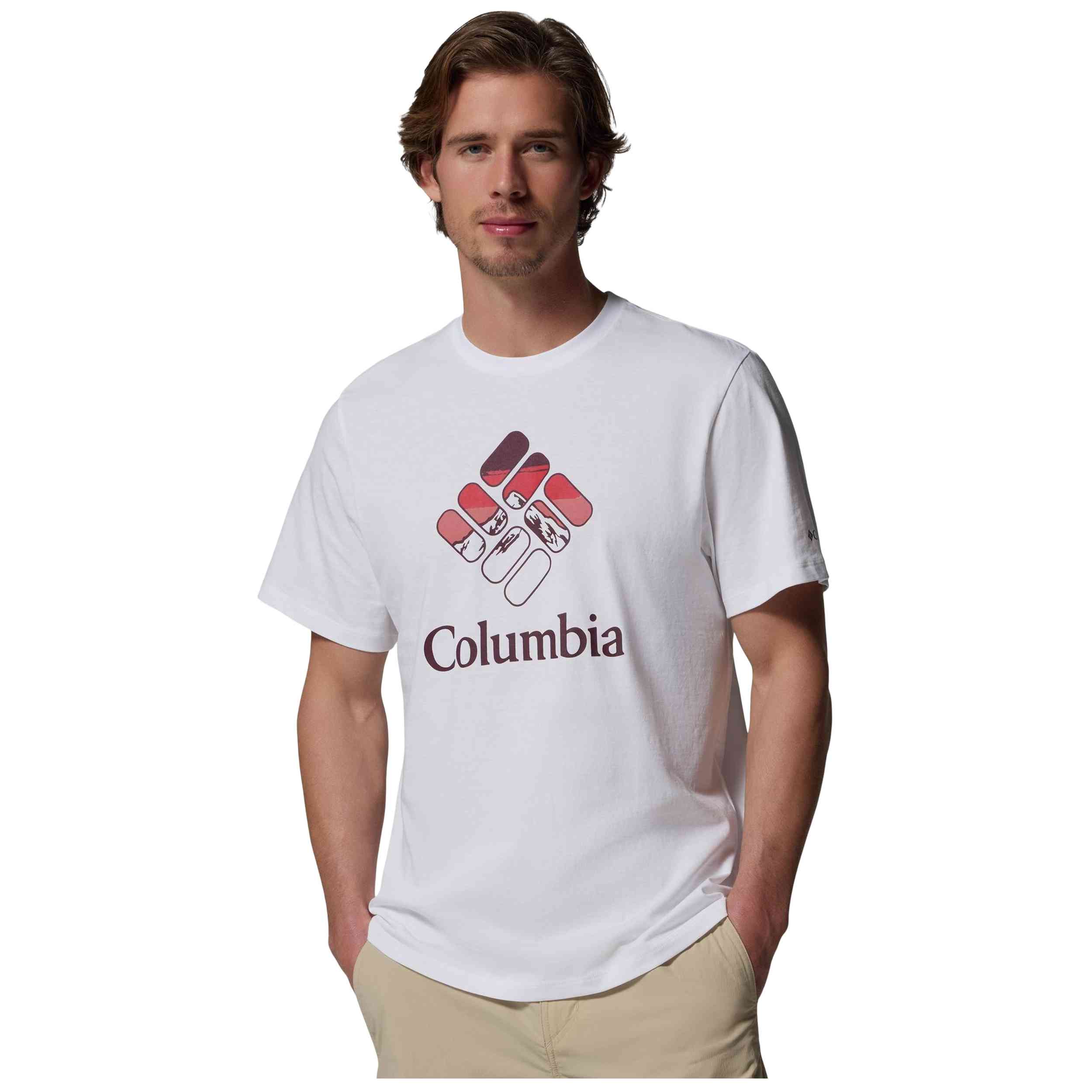 Camiseta De Manga Corta Columbia modelo Camiseta Columbia CSC Seasonal Graphic manga corta blanco rojo para Hombre en color Blanco
