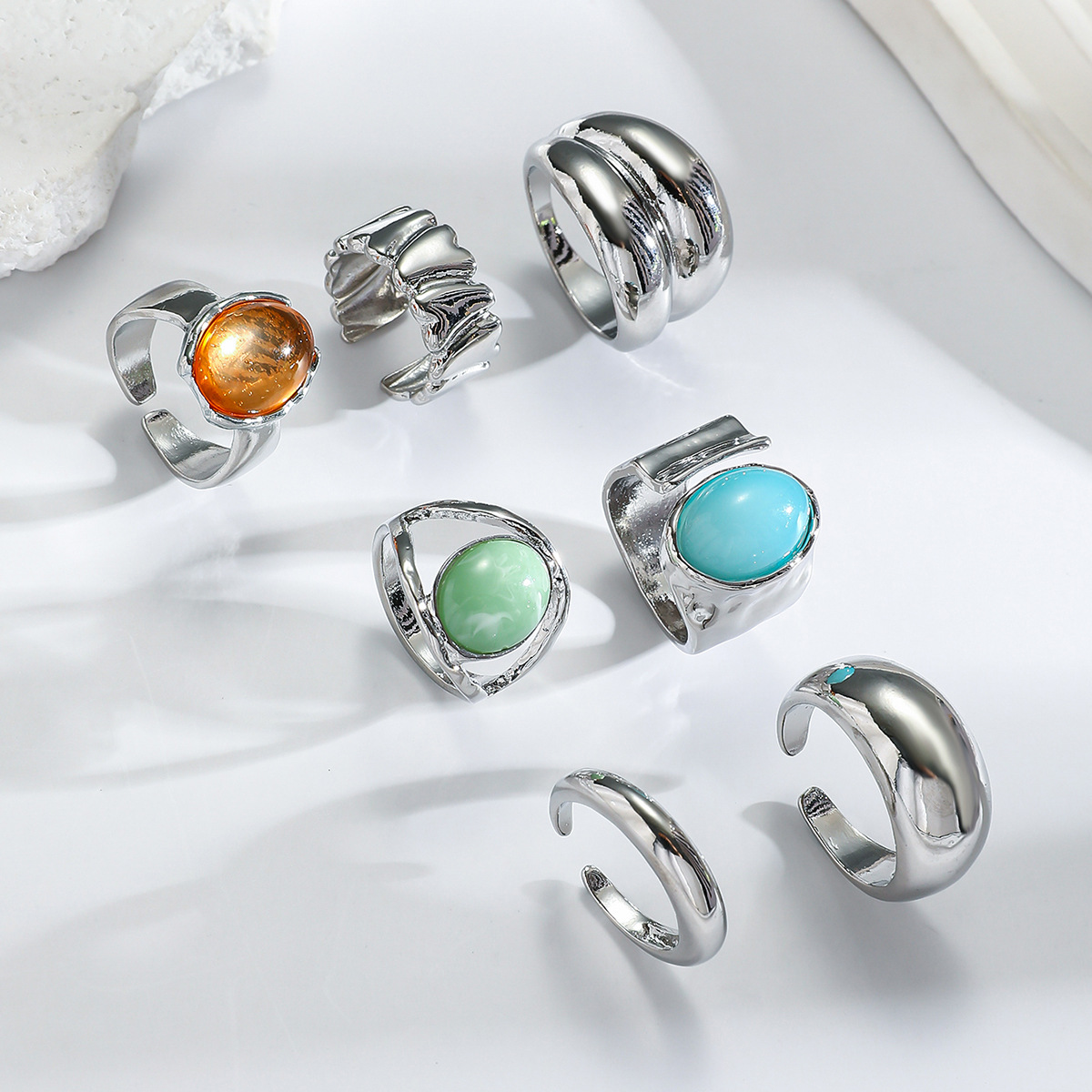 Conjunto de anillos gruesos vintage para mujer, anillos apilables, joyería de moda, tamaño ajustable