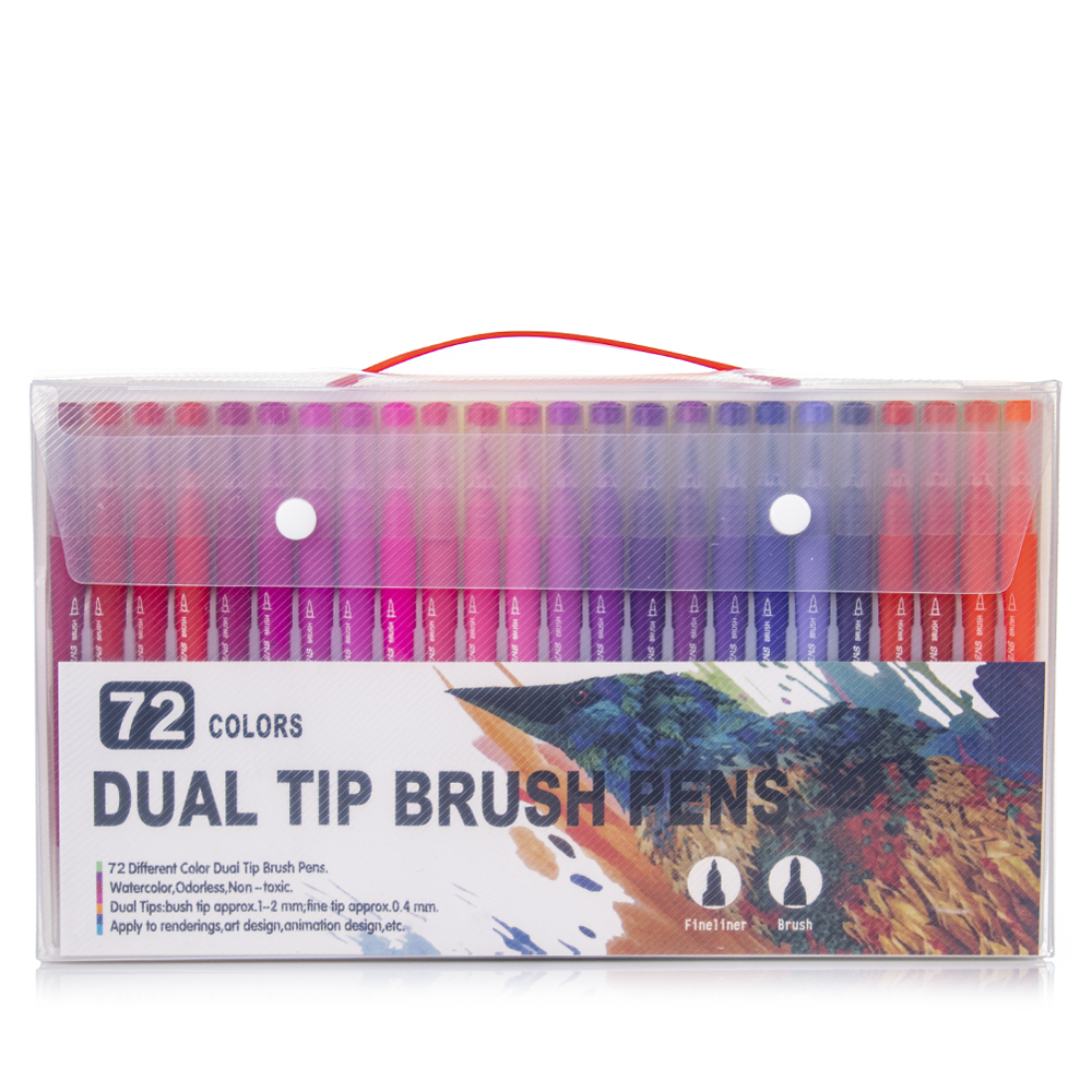 DAM. Set 72 Rotuladores color doble punta, punta fina 0,4 mms y punta pincel acuarelable profesional. Forma triángular ergonómica para lettering, caligrafía, ilustraciones… 30x4x17 cm.