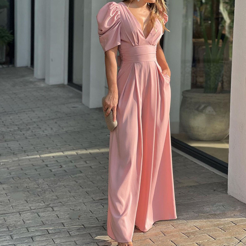 TK 2024 Verano Nueva Manga Short Mujeres Fashion Elegant Gran tamaño Wide Leg Jumpsuit 1